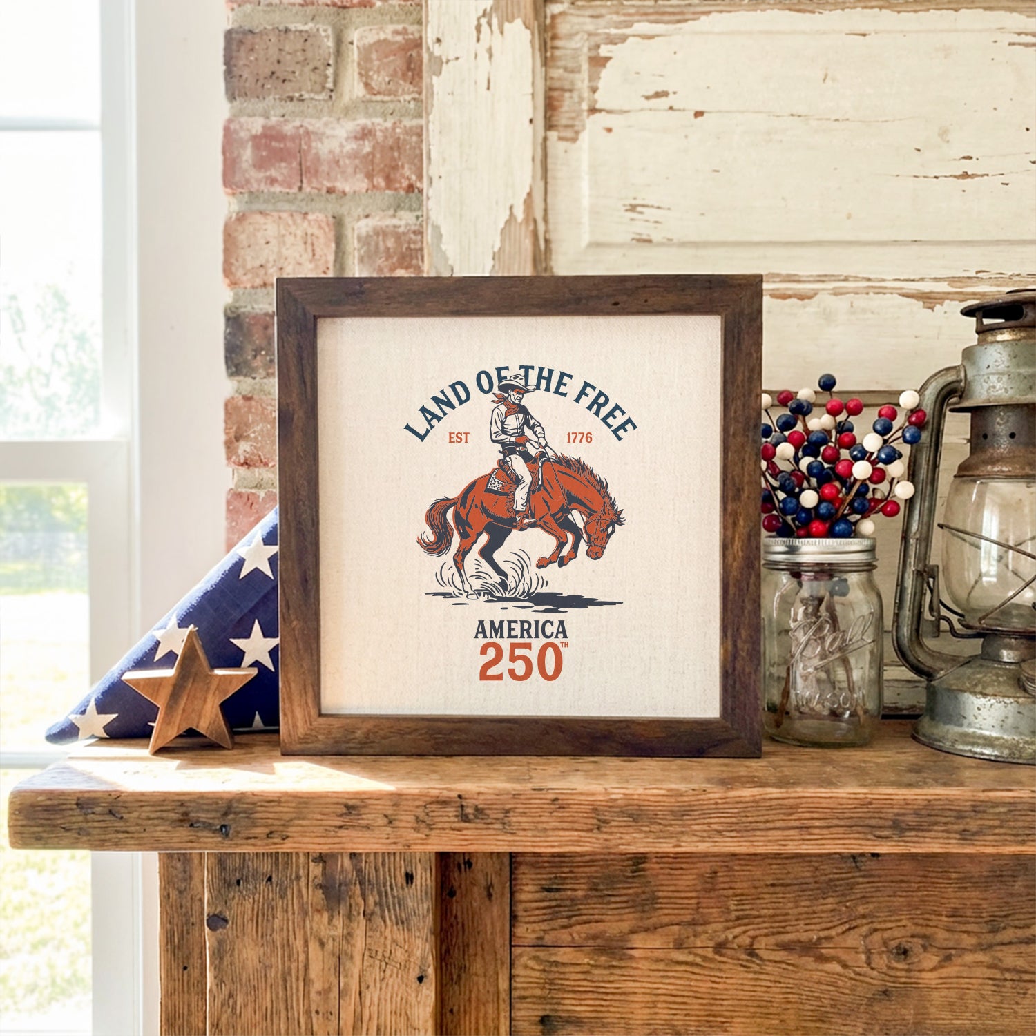 Cowboy - Land of the Free - Framed Sign