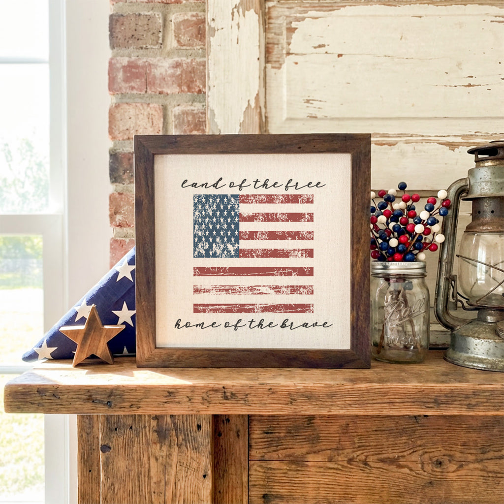 Land of the Free American Flag - Framed Sign