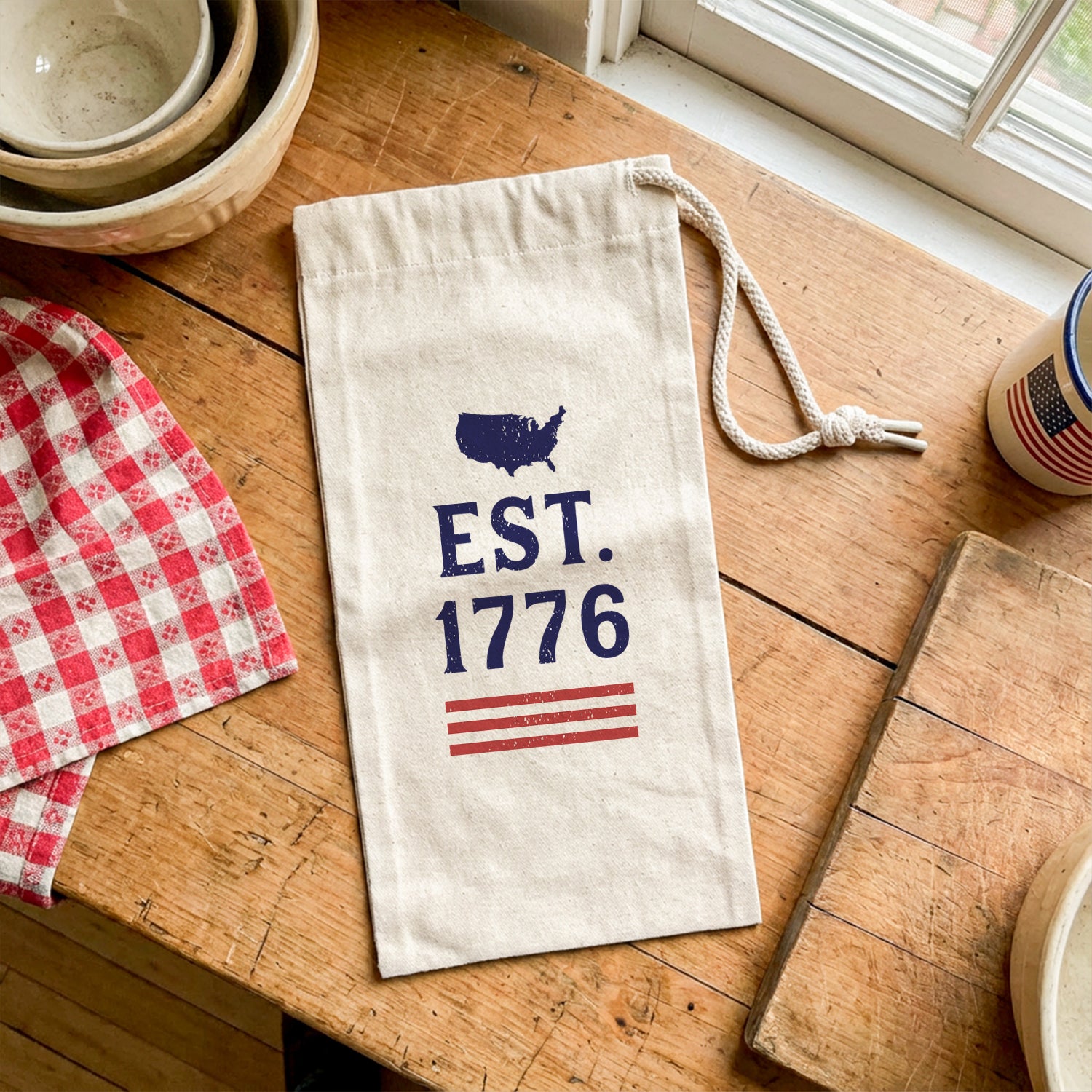 USA Badge - Est. 1776 - Canvas Wine Bag