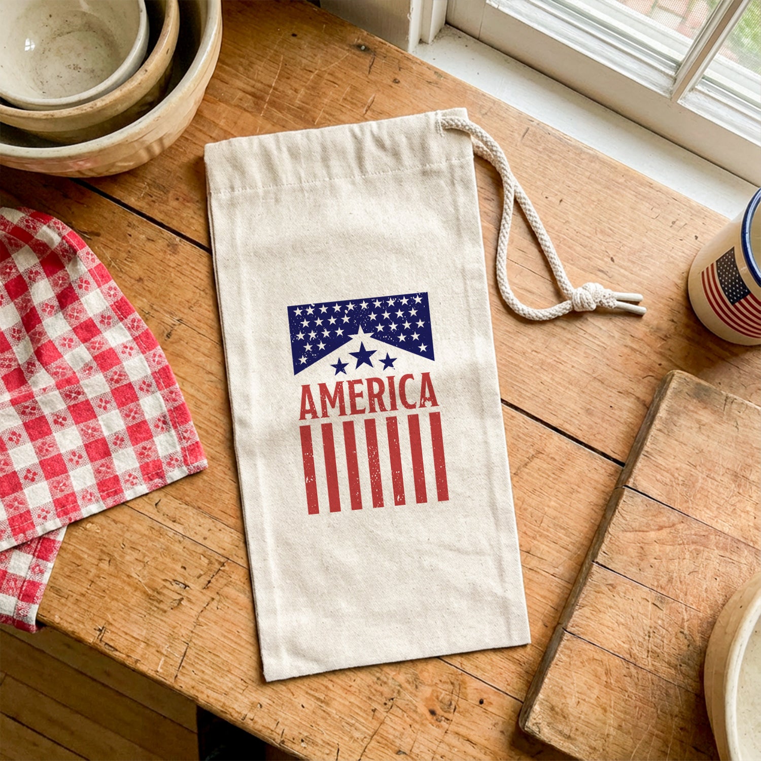 Vintage American Flag Poster - Canvas Wine Bag