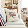 Watercolor American Flag & Red Truck - Custom Square Canvas Pillow