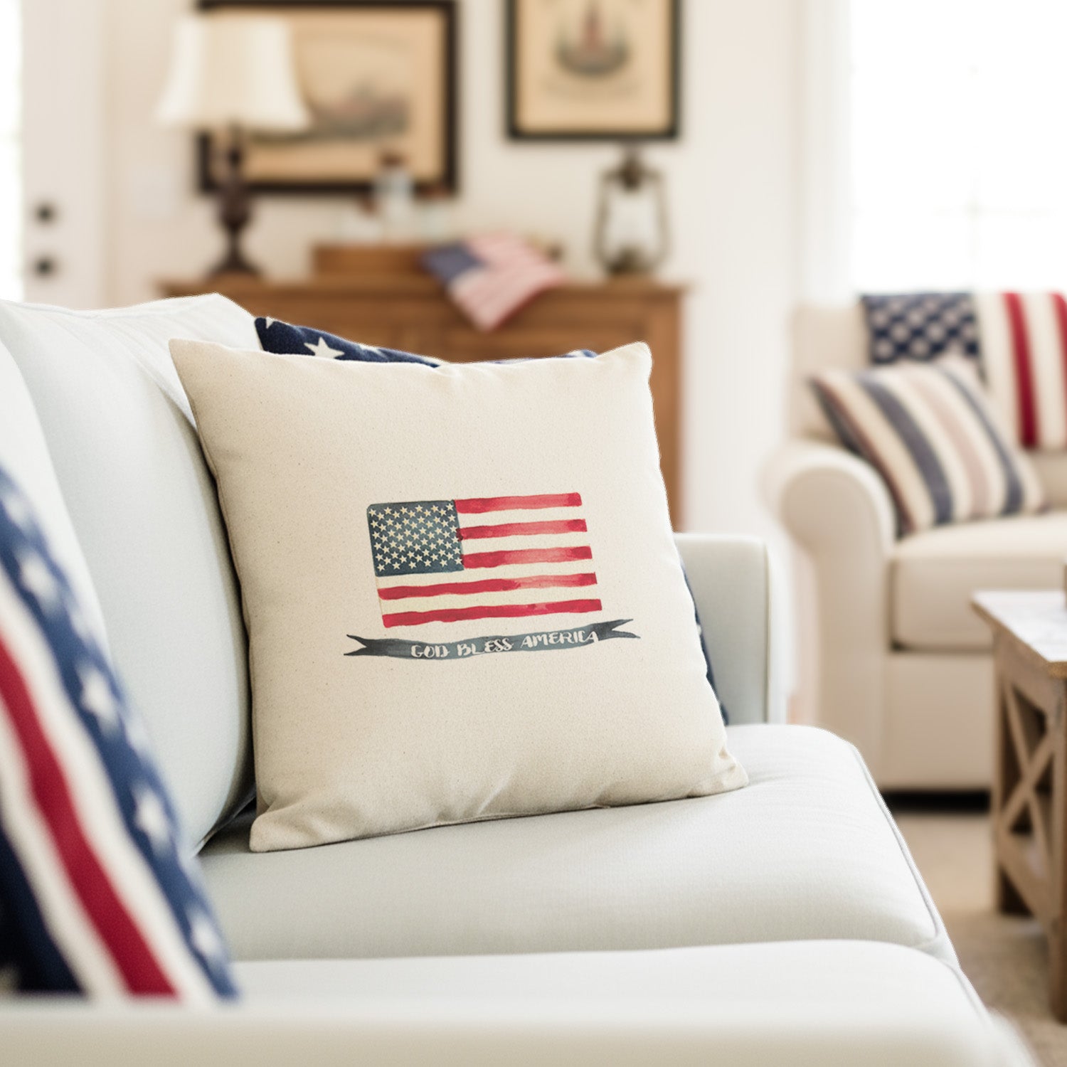 God Bless America Flag - Square Canvas Pillow
