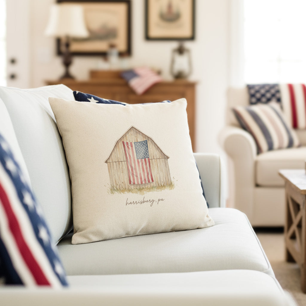 Americana Barn Flag - Custom Square Canvas Pillow