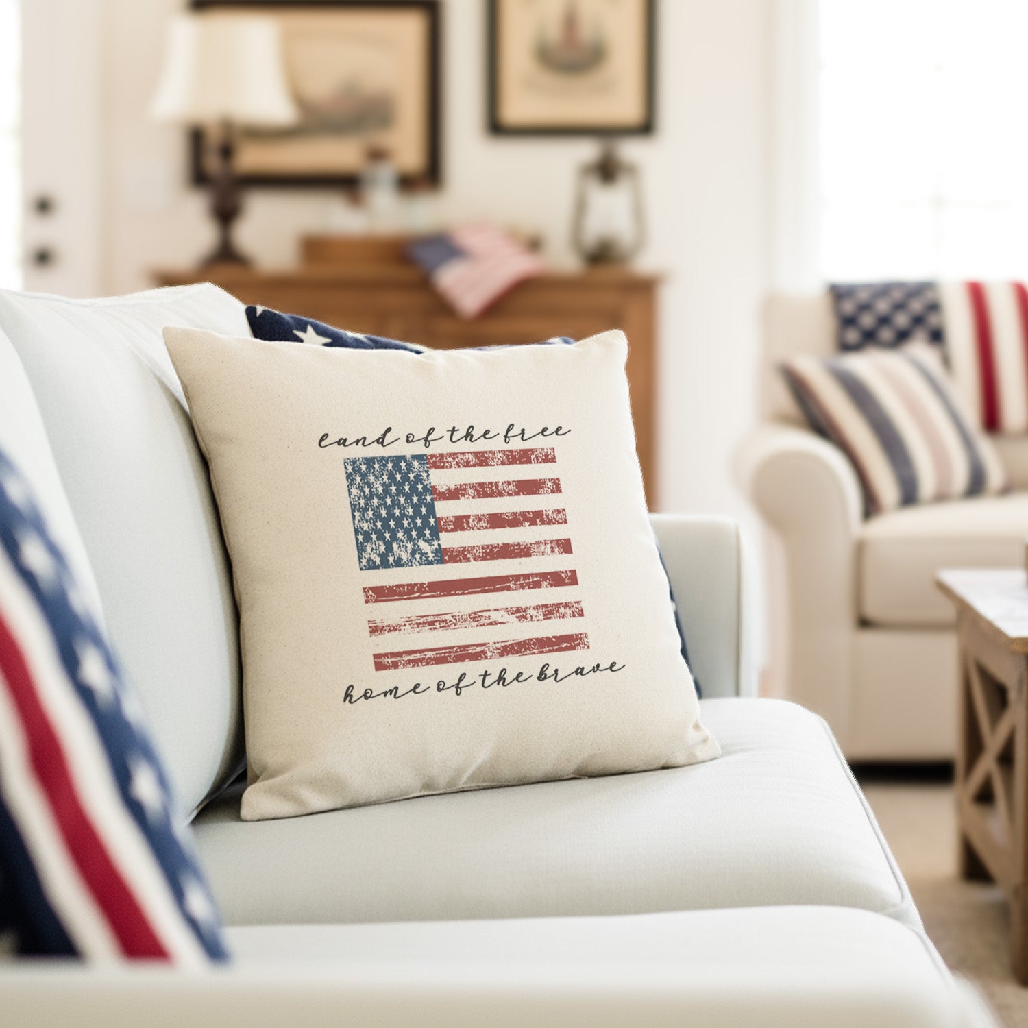 Land of the Free American Flag - Square Canvas Pillow