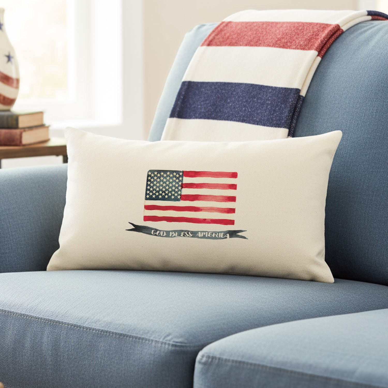 God Bless America Flag - Rectangular Canvas Pillow