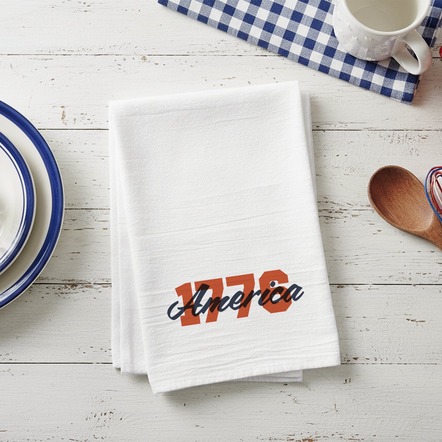 America 1776 Block Style Print - Cotton Tea Towel