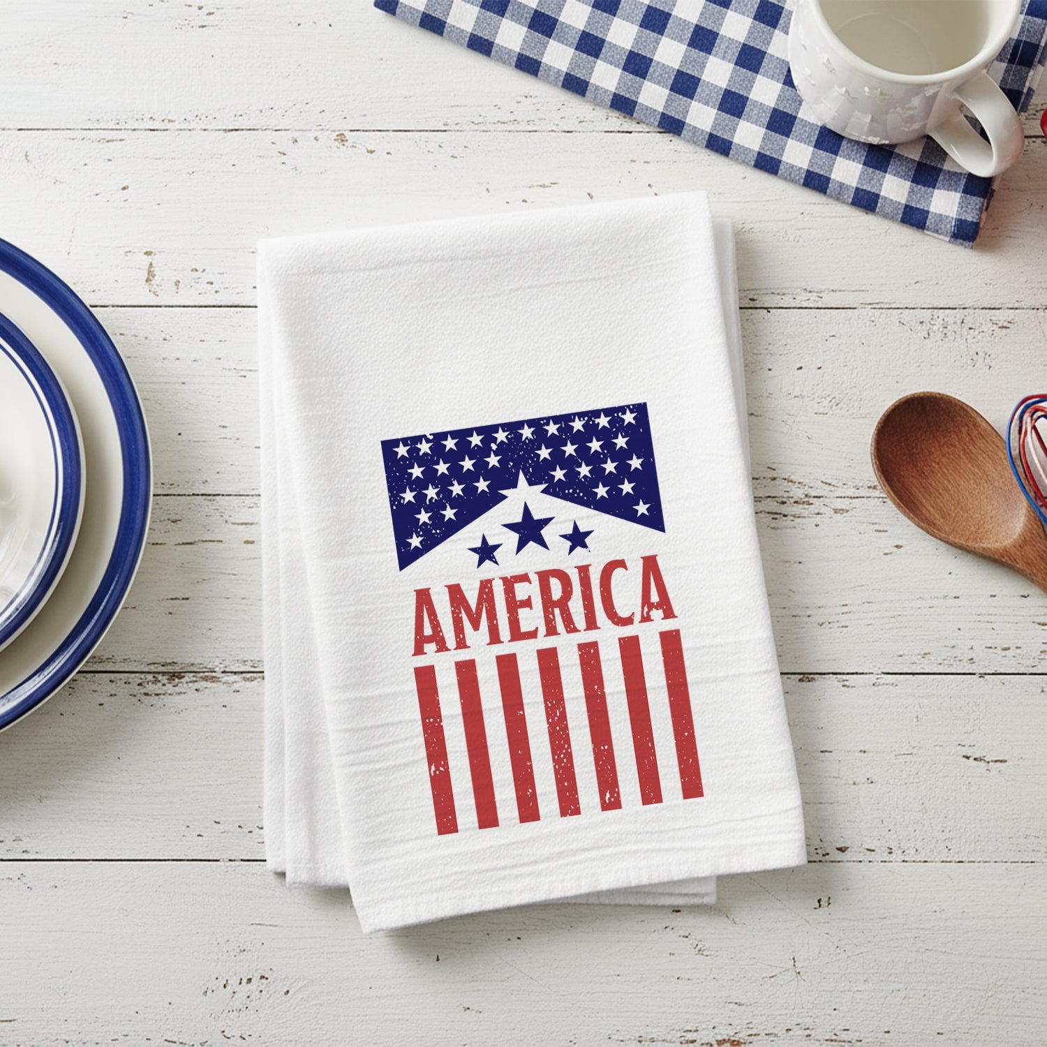 Vintage American Flag Poster - Cotton Tea Towel