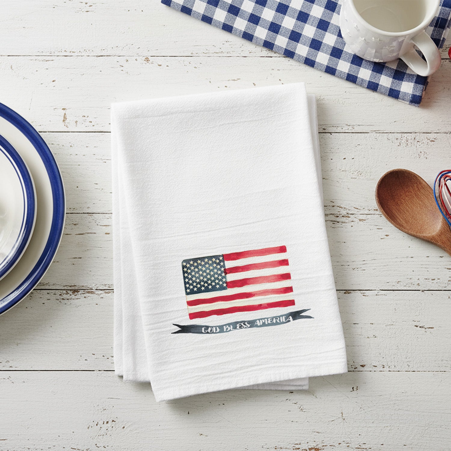 God Bless America Flag - Cotton Tea Towel