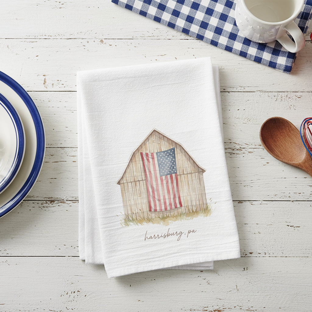 Americana Barn Flag - Custom Cotton Tea Towel
