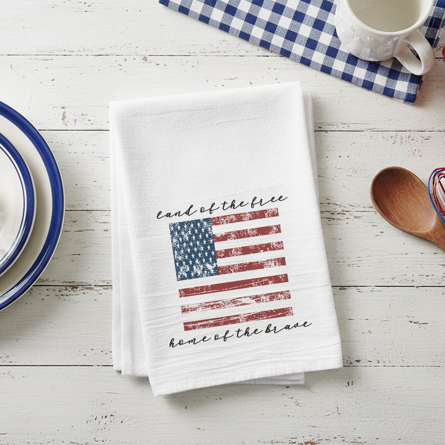 Land of the Free American Flag - Cotton Tea Towel