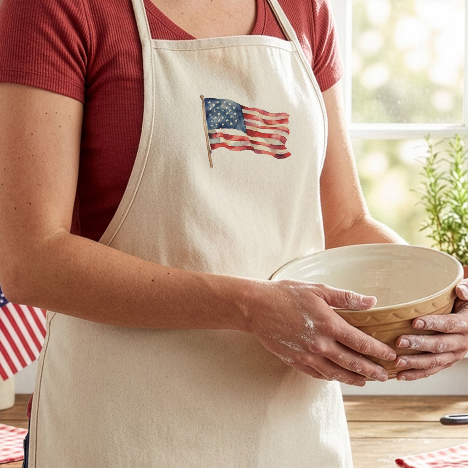 Watercolor Waving American Flag - Women's Apron
