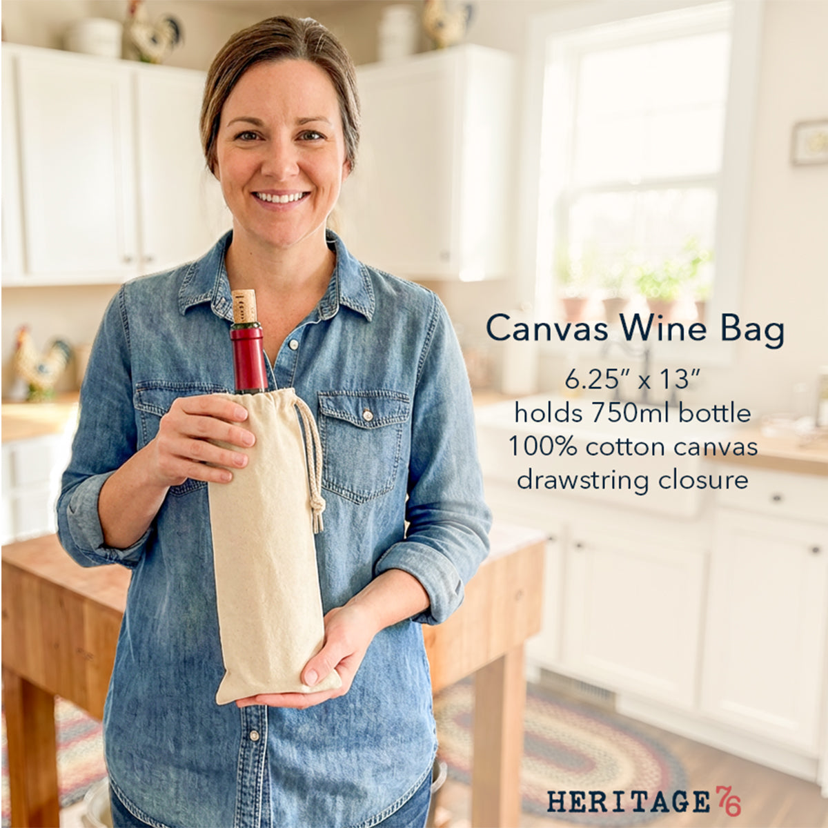 America 1776 Block Style Print - Canvas Wine Bag